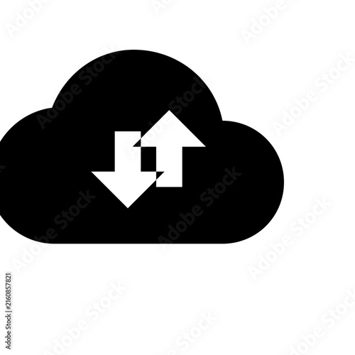 Black cloud icon with up and down arrows indicating data transfer during digital communication concept