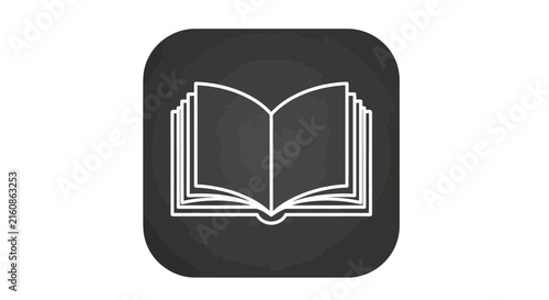 open book icon, white outline on dark background