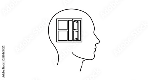Open Mind Concept: Human Head Silhouette with Open Window Inside