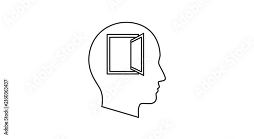 Open Mind Concept, Human Head Silhouette with Open Window Icon