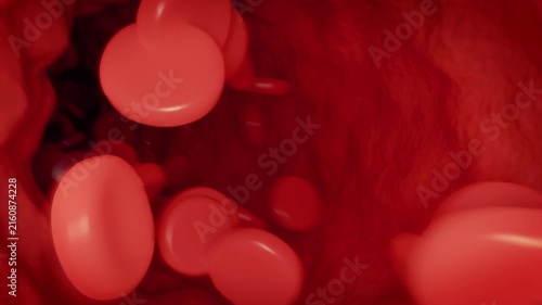 Red blood cells in an artery or blood vessel , flow inside body, medical human health-care. 3D Rendering.Blood cells in motion within an artery, showcasing scientific research, cardiovascular health