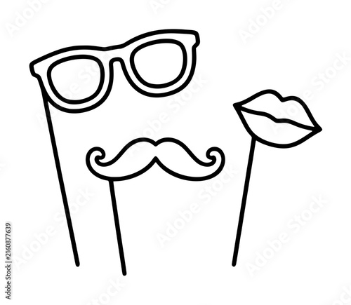 Foto Hand-drawn vector icon set featuring classic photo booth props including horn-ri