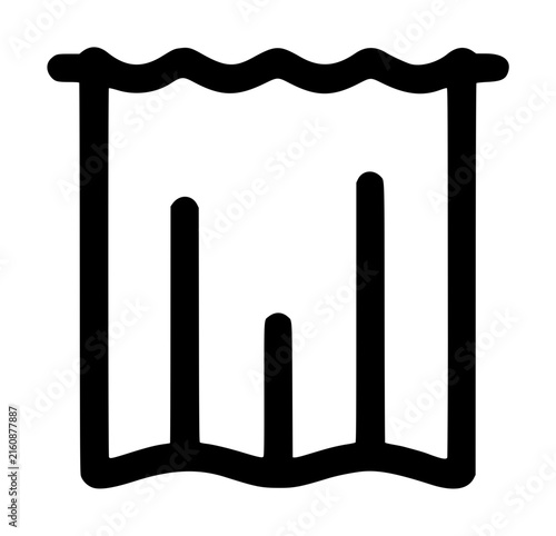 Minimalist black line vector icon of a privacy curtain with wavy top hem and hanging folds, simple flat illustration for medical or clinic use