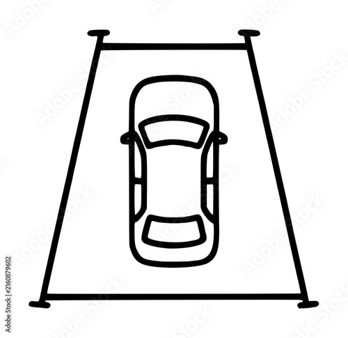 Foto Hand-drawn black and white vector illustration of a top-down view car parked wit