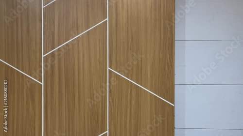 Side view of wooden and white wall. brown. ceramics. copy space, empty, free, negative, text, design. half. backgrounds