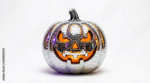 Shiny Disco Ball Pumpkin Jackolantern for Halloween Celebration
