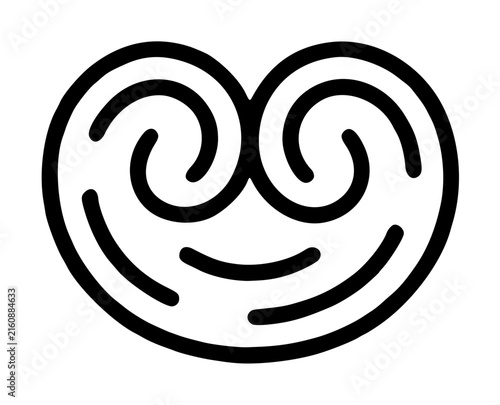 Hand-traced black vector icon of a smiling palm tree cookie swirl pastry with rounded simple line drawing style for bakery and pastry design