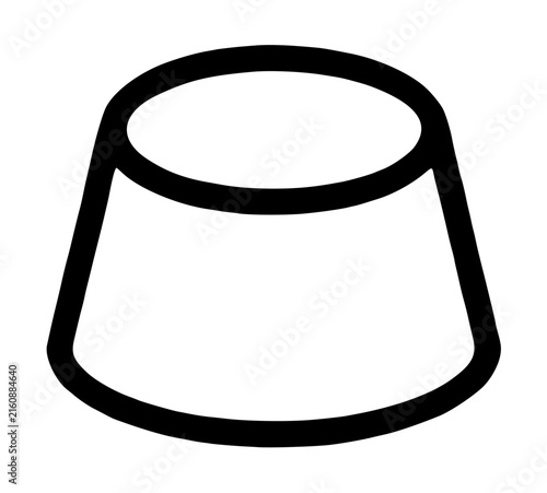 Minimalist black line vector icon illustration of a panna cotta dessert with a smooth rounded shape and elegant outline, perfect for menu design and culinary graphics