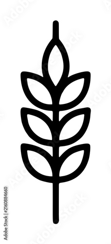 Hand-drawn vector icon of a single rye stalk with grain head, featuring detailed leaves and stem in clean black outline style, perfect for botanical and agricultural designs