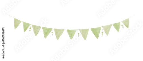 Cuadro en lienzo Minimalist Watercolor Green Bunting Garlands with Triangular Flags on White Back
