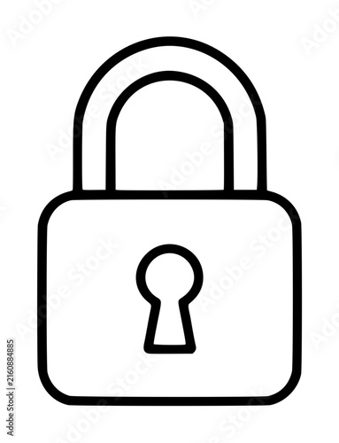 Hand-traced vector padlock icon, minimalist black outline illustration depicting security, privacy, and protection with a classic keyhole design on a transparent background