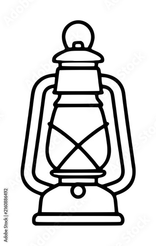 Hand-drawn outline vector illustration of a classic vintage hurricane lantern with rounded glass globe, protective frame, carrying handle, and decorative top loop, isolated on white background,