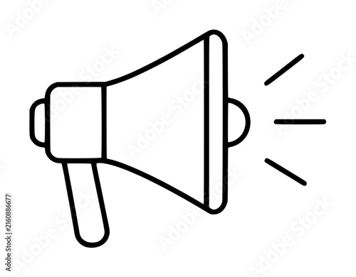 Hand-drawn megaphone bullhorn vector icon illustration with sound waves, minimalist black outline design for marketing and announcement graphics