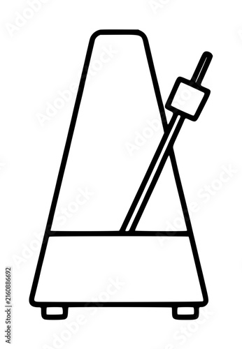 Black line vector icon illustration of a classic wooden metronome with a swinging pendulum, minimalist hand-drawn outline style perfect for music education and tempo design