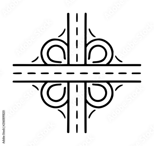 Foto Hand-traced vector icon illustration of a symmetrical highway interchange with c