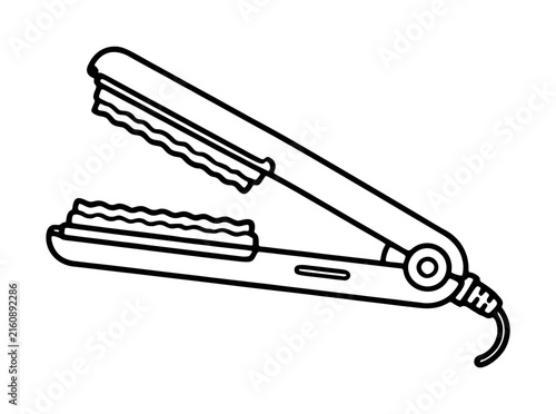 Obraz na plátne Hand-drawn vector line illustration of a classic hair crimper styling iron with
