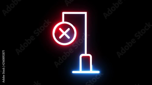 Neon street sign icon animation with glowing red and blue light effect on black background