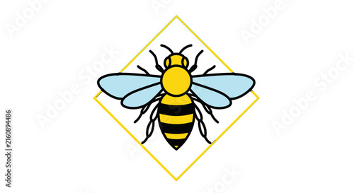 Stylized Bee Icon in Geometric Diamond Frame - Vector Illustration