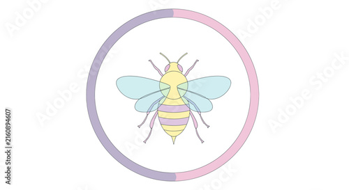 Stylized Bee Icon with Pastel Color Circle Border on White Background