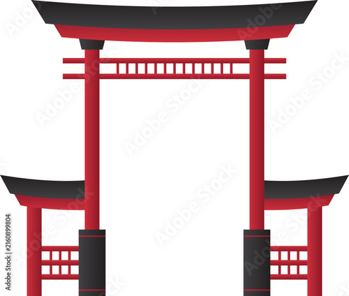 vector illustration of a classic red Japanese Torii gate. iconic vermilion colored wooden structure with curved upper lintel and sturdy pillars