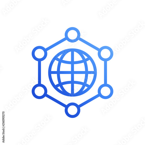 Global internet network world blue gradient line icon vector