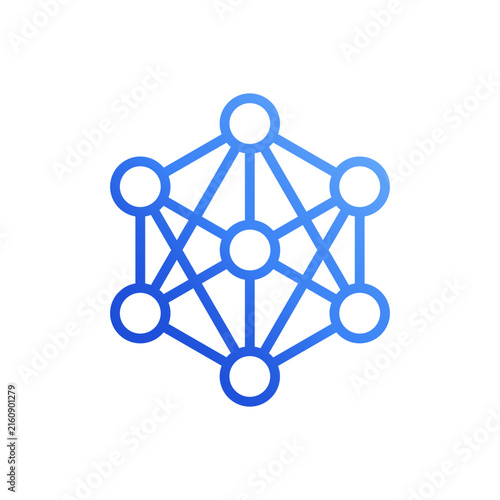 Neural network nodes AI blue gradient line icon vector