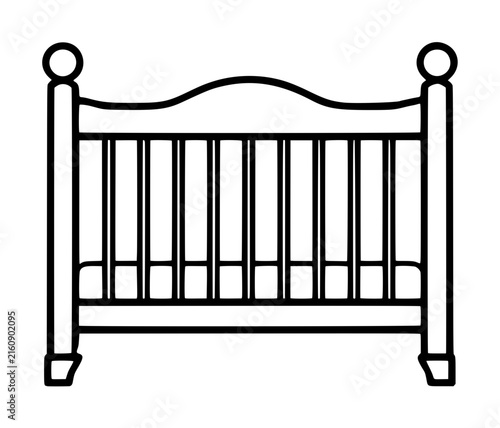 Bild auf Leinwand Hand-drawn black line vector icon illustration of a classic wooden baby crib wit