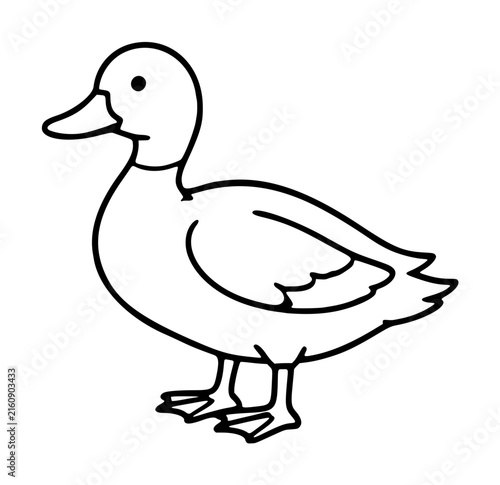 Принти на полотні Hand-traced black and white vector illustration of a cute cartoon duck standing