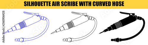 Silhouette air scribe tool with curved hose in blue black and white.