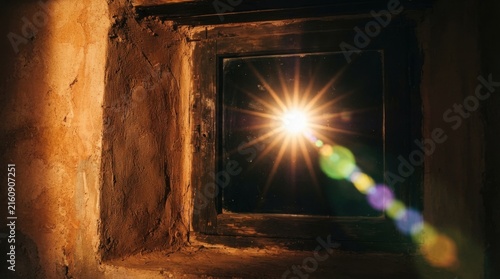 Bright Light Shining Through Old Window Frame
