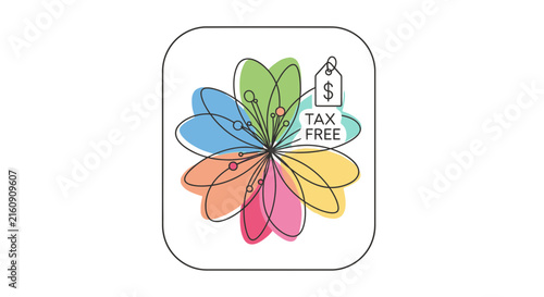 Tax Free Flower Icon with Dollar Sign and Colorful Petals