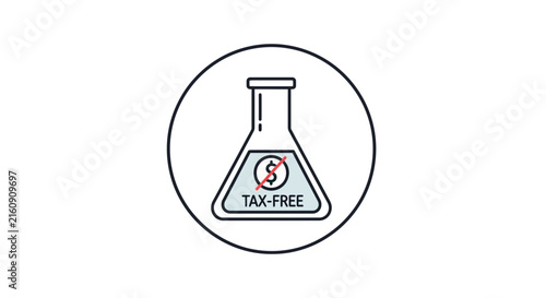 Tax free icon, beaker with red crossed out dollar sign