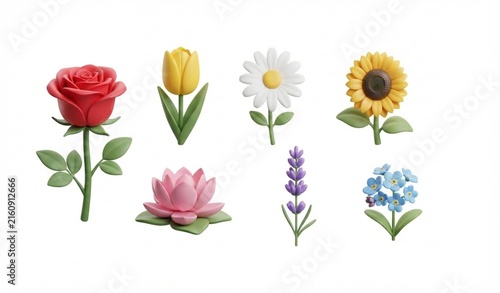 SEO Title: 3D Floral Flower Collection Botanical Icon Set