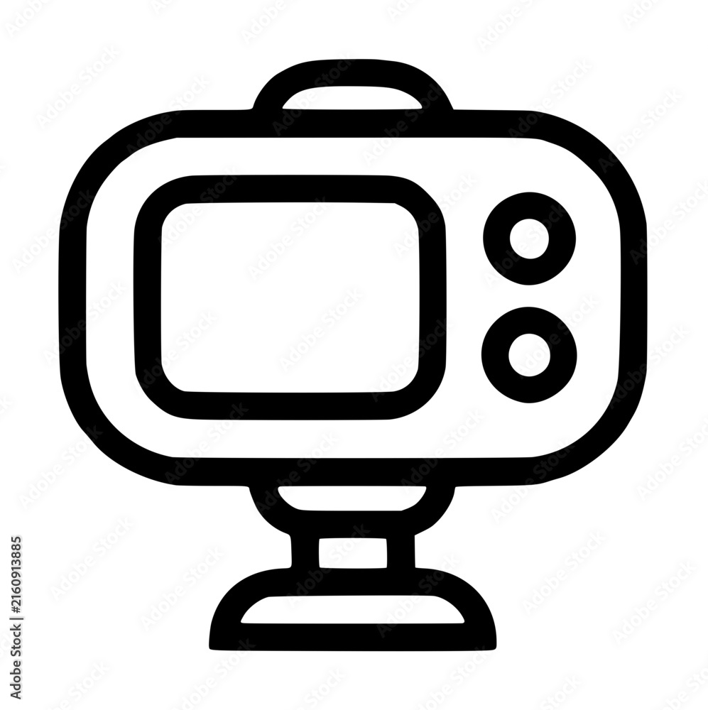 Naklejka premium Minimalist baby monitor vector icon featuring a digital screen and control buttons on a sturdy stand, perfect for nursery safety, child surveillance, and modern parenting technology illustration.