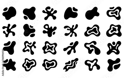 Collection of black organic liquid blobs and fluid shapes vector graphic elements with abstract, collection
