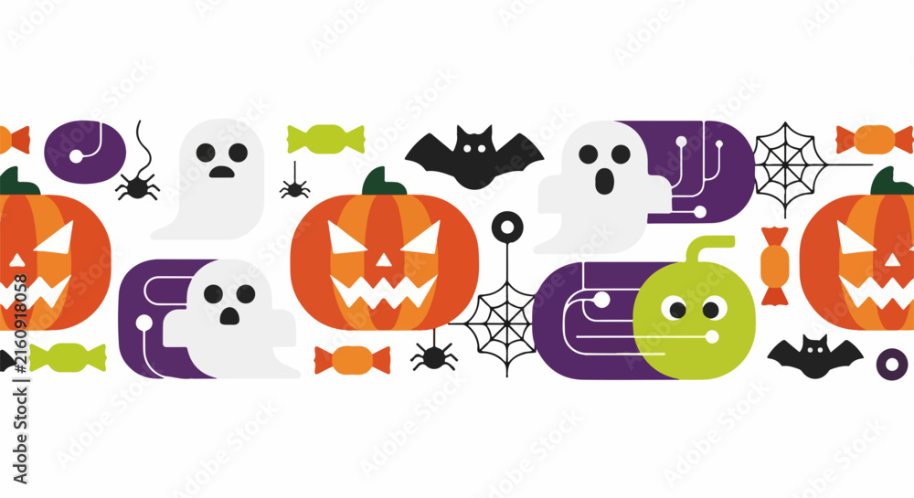 Fototapeta premium Halloween icons with pumpkins ghosts and bats