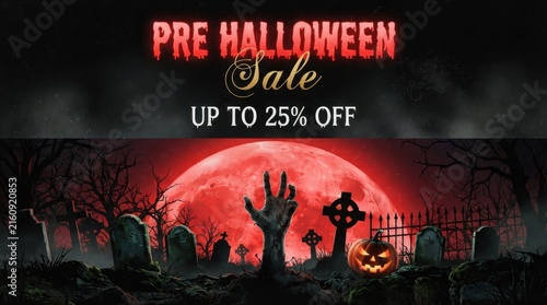 Pre Halloween Sale Banner with Zombie Hand