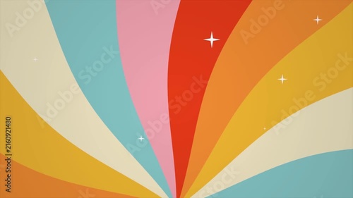 70s Retro Sunburst Motion Background with Colorful Rays