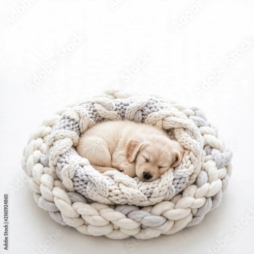Sleeping Puppy Nestled in Cozy Knit Blanket