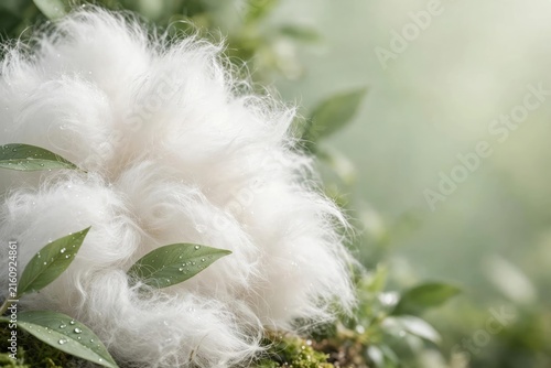 Soft White Fluff Nestling in Green Moss and Foliage