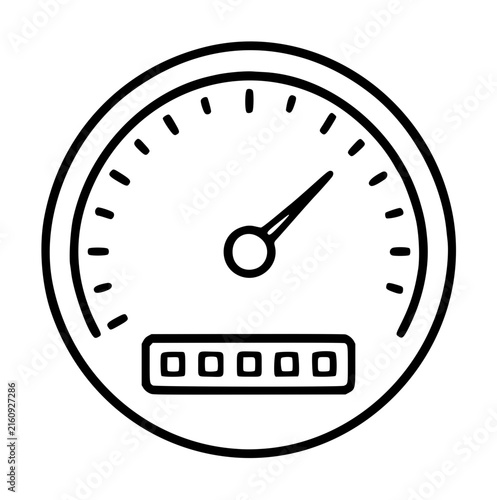 Minimalist vector icon of a car speedometer or odometer gauge featuring a needle and digital counter display, perfect for automotive dashboard design, performance tracking, and speed measurement.