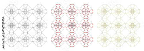 Floral Geometric Tile Pattern in Three Color Variations Vector Set