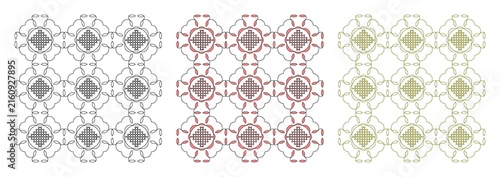 Floral Geometric Tile Pattern in Three Color Variations Vector Set