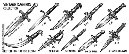 Vintage Dagger Collection Sketch Tattoo Design
