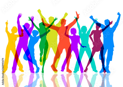Background with colourful silhouettes of people dancing