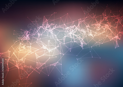 Abstract techno background with a low poly plexus design
