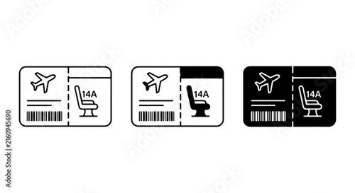 Fotografía Airplane Ticket Icons, Travel Boarding Pass Vector Set, Flight Seat Reservation