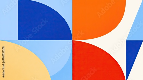 Geometric abstract with intersecting circles and squares in bright colors