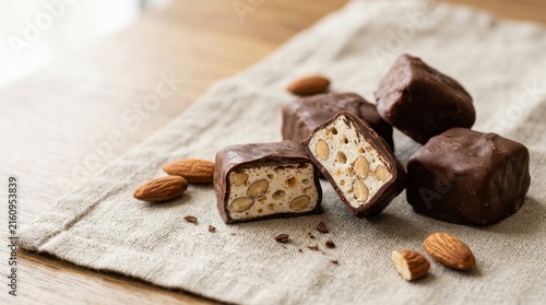 Chocolate Covered Nougat Bites with Almonds