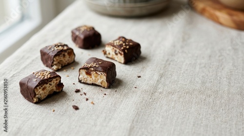 Chocolate Covered Nougat Bites with Sesame Seeds